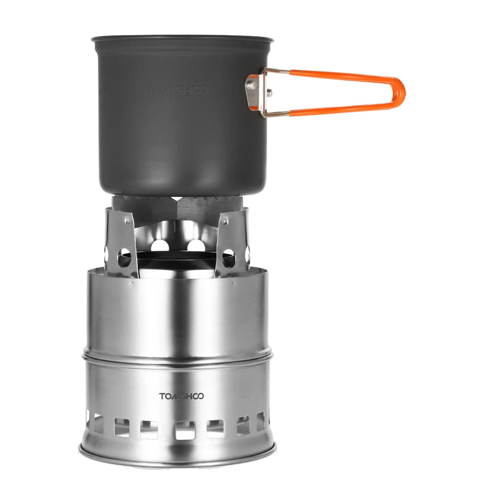 New Camping Stove Backpacking Stove with Wood Ash Plate Foldable Handle Portable Folding Windproof Wood Burning Stove Compact