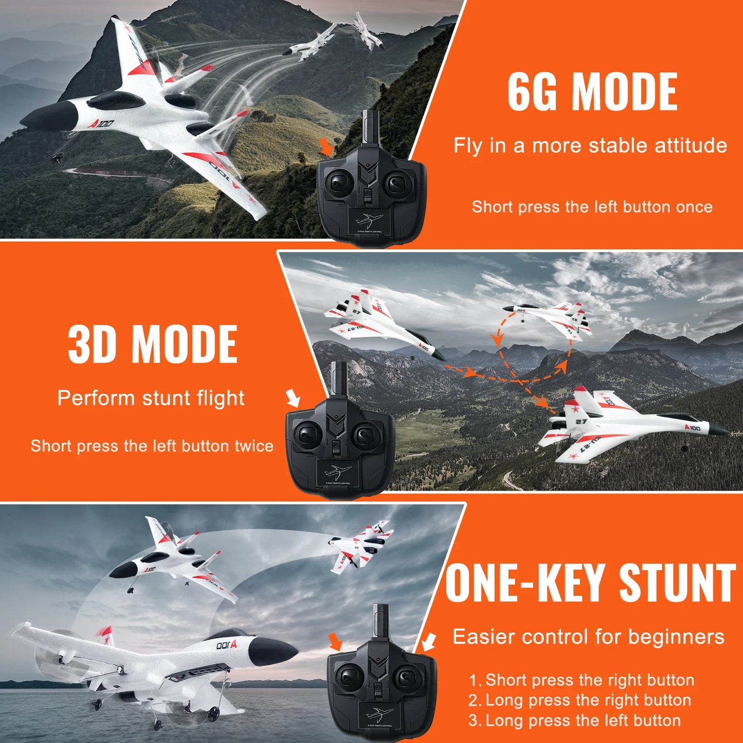 VEVOR SU27 RC Plane 2.4G Foam Airplane With Two Batteries