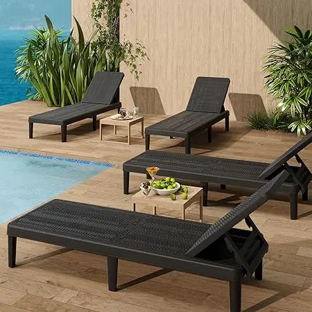 Set Of 2 Outdoor Pool Lounge Chairs 5 Position Adjustable