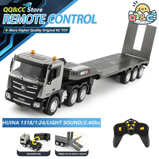 Huina 1318 1/24 RC Trailer Truck Tractor 2.4G Remote Control Construction Radio Control Flatbed RC Truck Toys For Boys Kids Gift