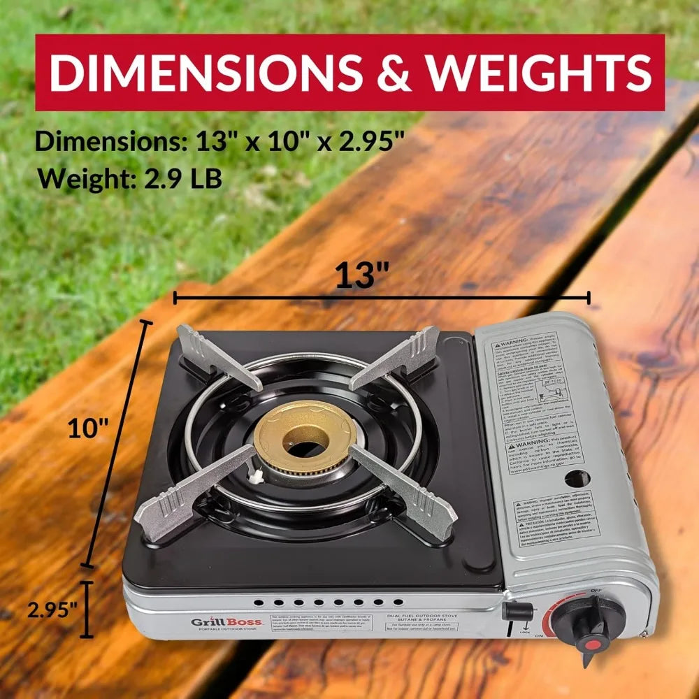 Dual fuel portable stoves, portable camping stoves, dual fuel butane and propane stoves for camping, outdoor cooking