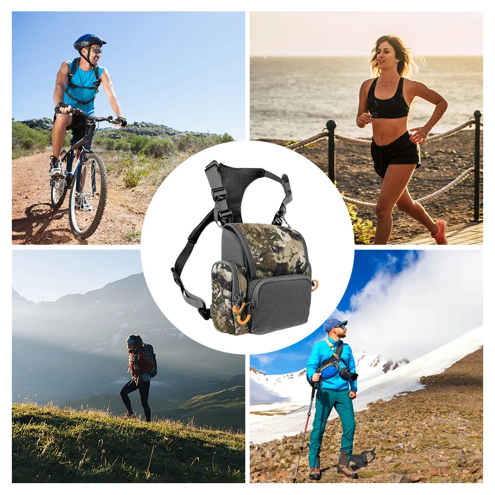 Binocular Harness Chest Pack with Rangefinder Pouch & Rain Cover Bino Harness Waterproof Large Capacity Bino Case for Hunting