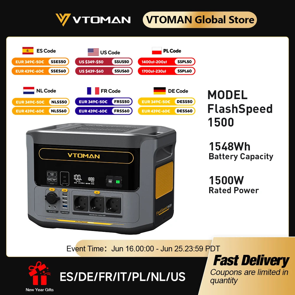 VTOMAN FlashSpeed 1500 Portable Power Station 1548Wh LiFePO4
