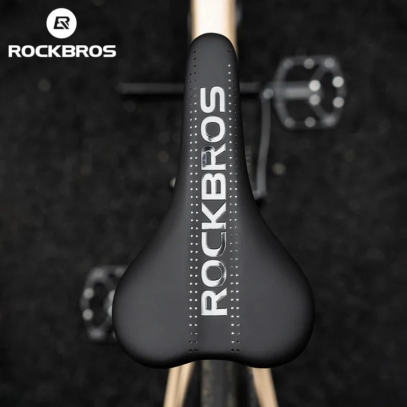 ROCKBROS Bike Saddle Road Steel Rails MTB Bike Cushion Comfortable Shock Absorption Wear-Resistant PU Leather Cycling Saddle