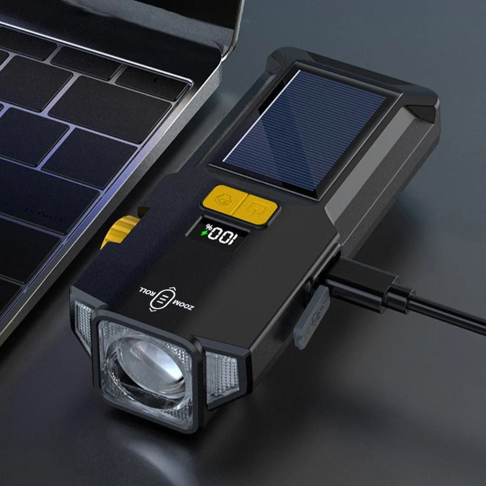 Solar USB Rechargeable Front Light Night Riding Safety