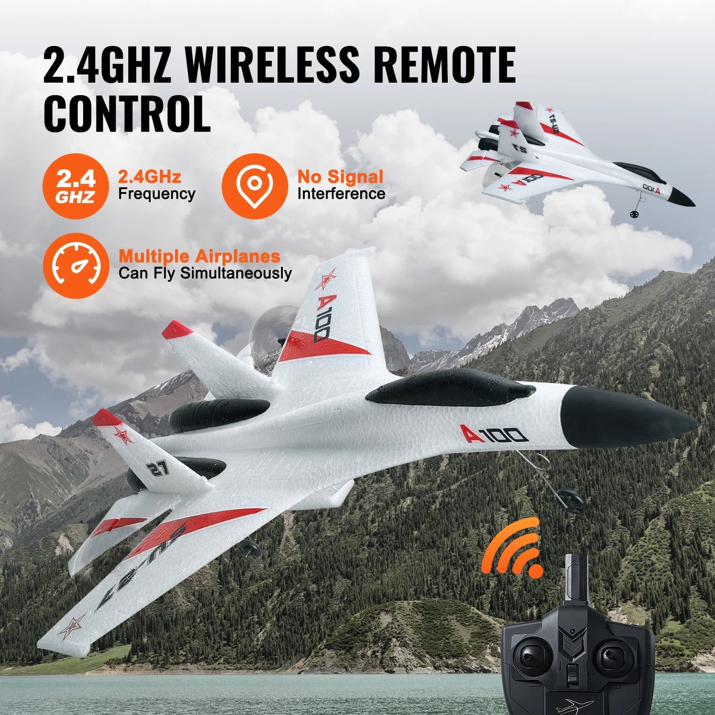 VEVOR SU27 RC Plane 2.4G Foam Airplane With Two Batteries