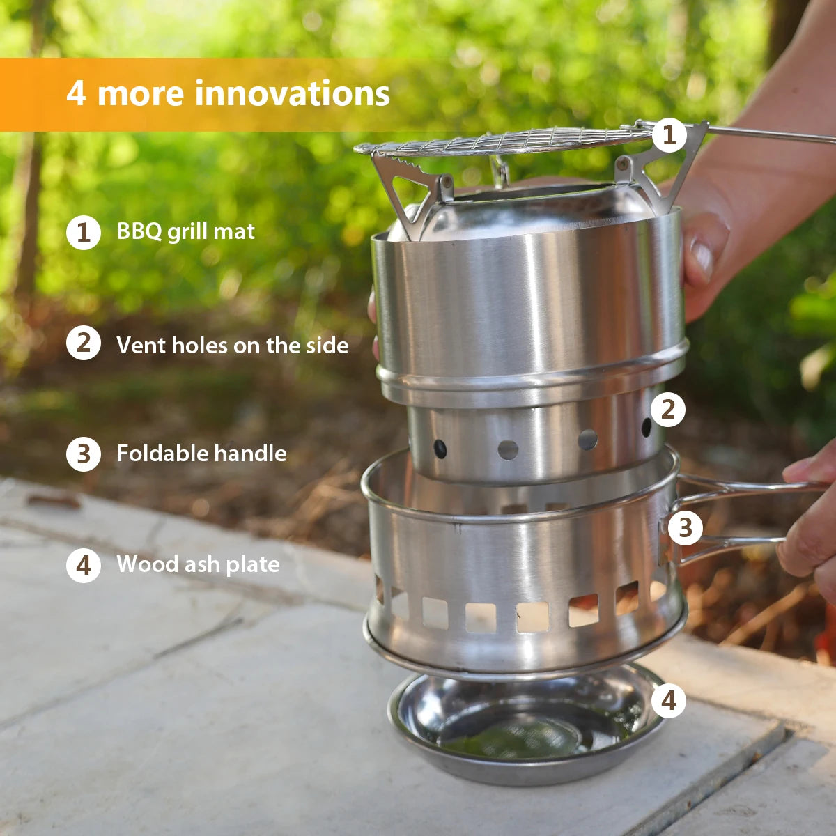 Folding Windproof Wood Burning Stove Compact Stainless Steel Alcohol Stove Outdoor Camping Hiking Backpacking Picnic BBQ