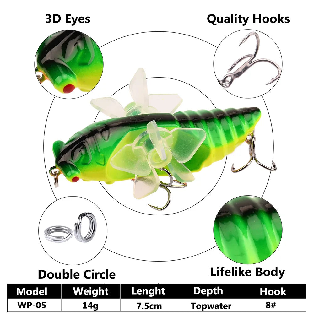 Popper Spin Fishing Lure Floating Hard Bait 14g 7.5g Perch