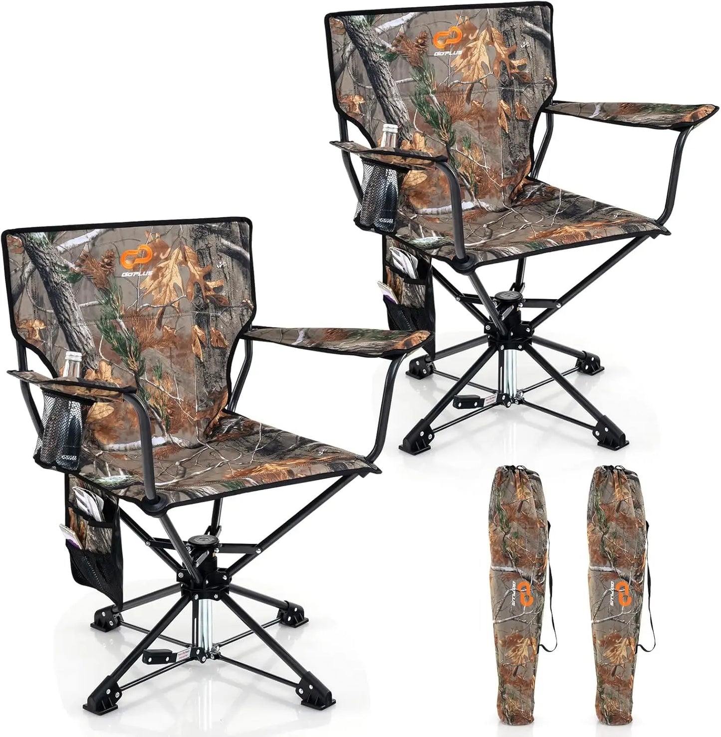 Swivel Hunting Chair, 360° Folding Hunting Blind Chair for Adults with Cup Holder & Carrying Bag, Portable Camping