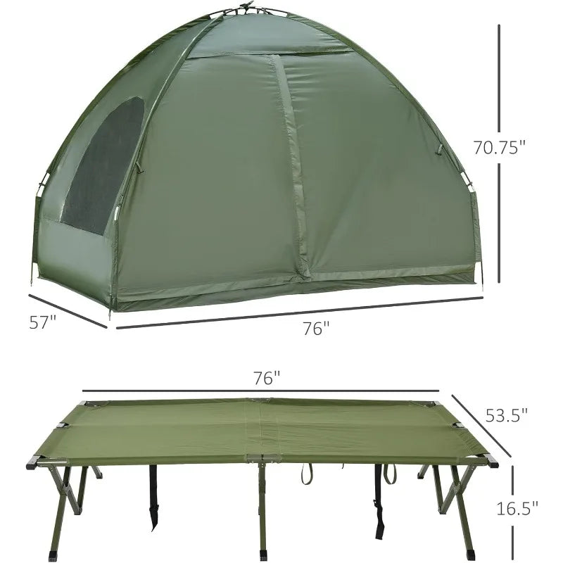 Outsunny 2 Person Foldable Camping Cot with Tent, Bedspread and Thick Air Mattress, 4-in-1 Elevated Camping Bed Tent