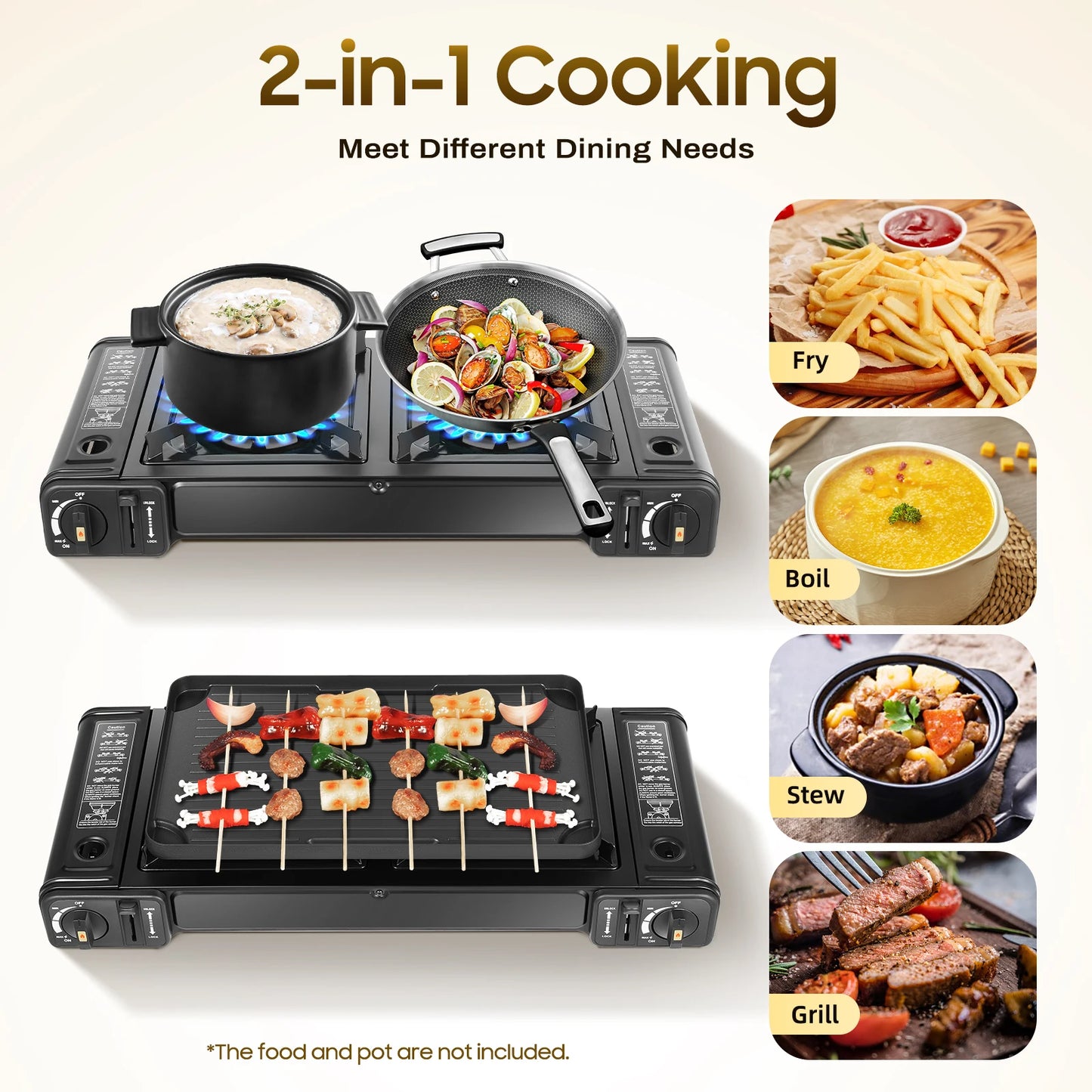 Camping Stove Dual Burner W/Grill Tray & Storage Case Portable Outdoor Cooking Gear for Picnic BBQ Hiking