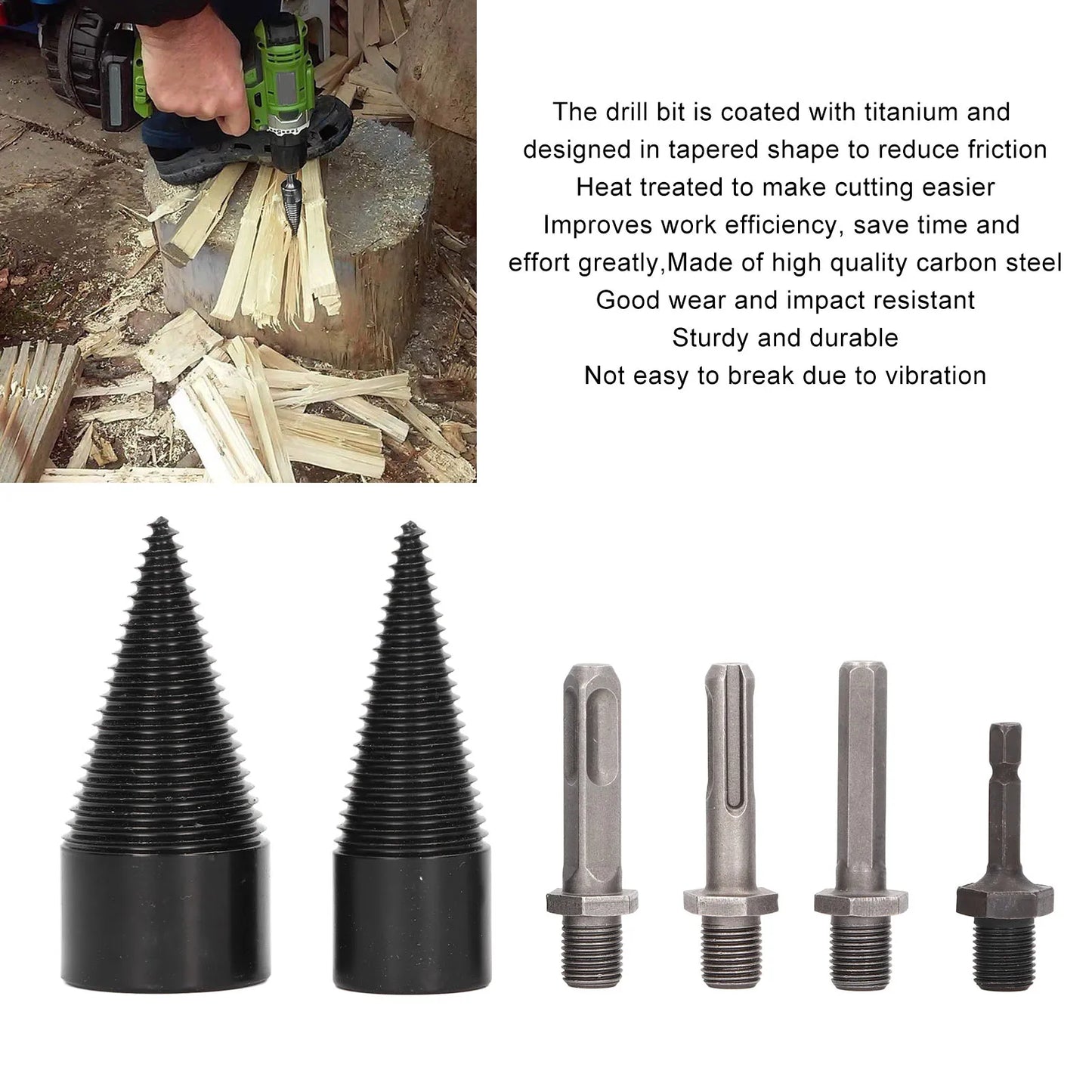 Hancaner Wood Splitter Drill Bit Set Detachable Cone For Camping