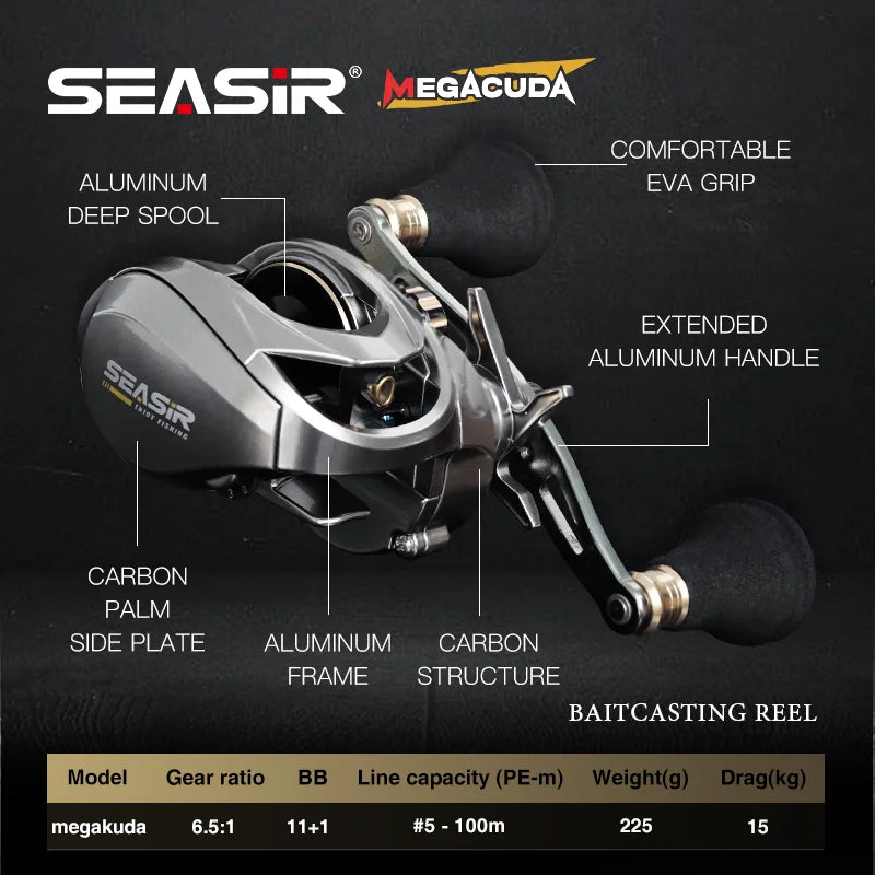 Seasir Megacuda Baitcasting Reel 6.5 To 1 Deep Spool