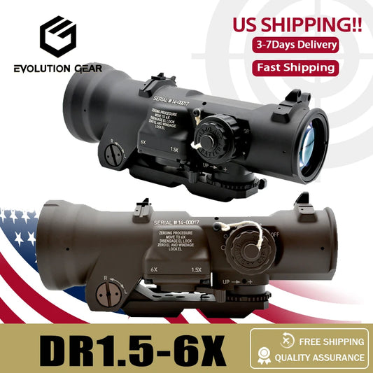 US Delivery, DR 1.5-6X RifleScope Fixed Dual Field of View Red Reticle Illumination Scope Sight with Full Markings Hunting