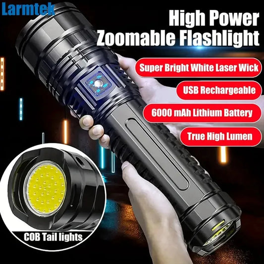 KEWEN Super Bright LED Flashlight Adjustable Zoom USB Type C