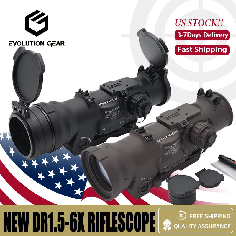 NEW DR1.5-6x RifleScope Fixed Dual Field of View Milspec Red Illmination Red Dot Sight Scope For Hunting with Killflash 1.5X 6X