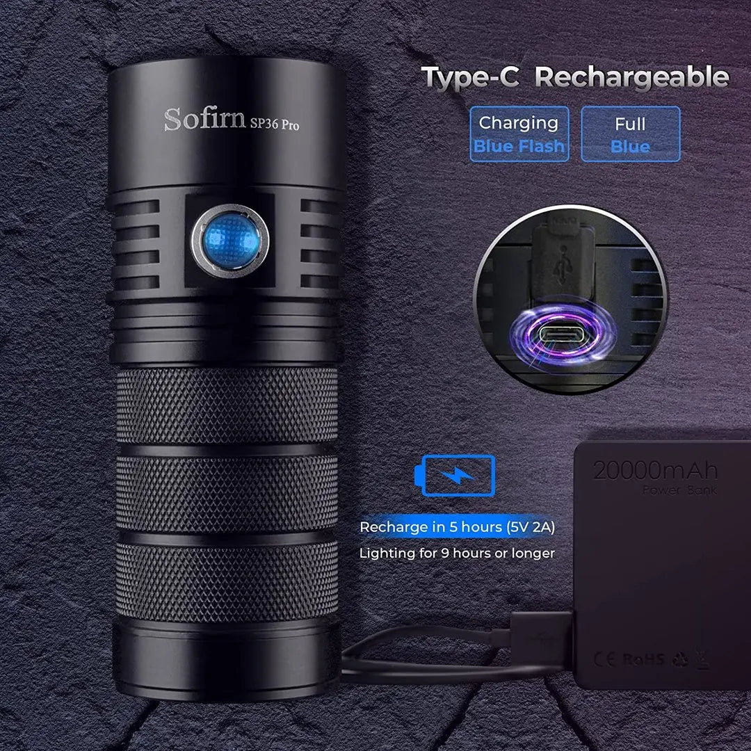 Sofirn SP36 Pro Anduril 4*SST40 Powerful 8000LM LED Flashlight USB-C Rechargeable 18650 Torch Super Bright Lantern