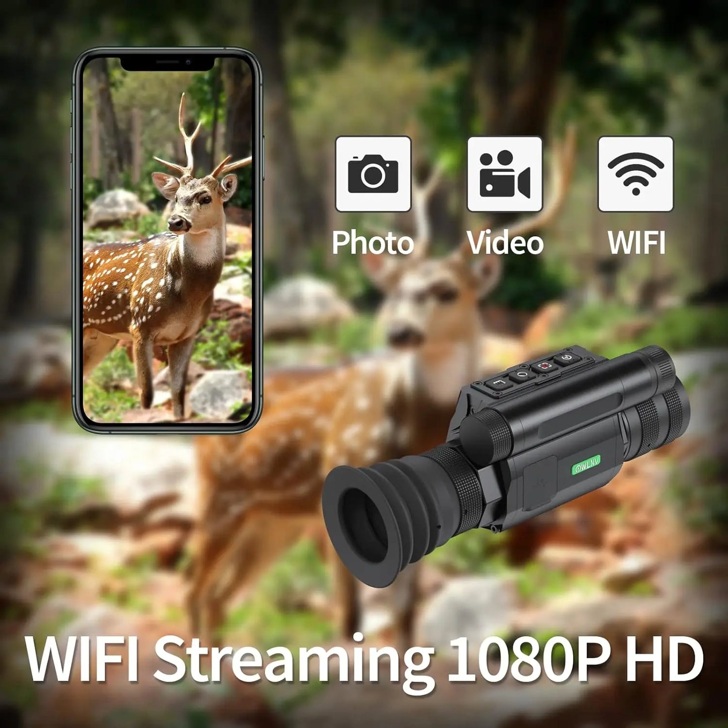 Day&Night Vision Rifle Scope, HD Digital Night Vision Hunting Riflescope Monocular with WiFi, Gyroscope&E-Compass,