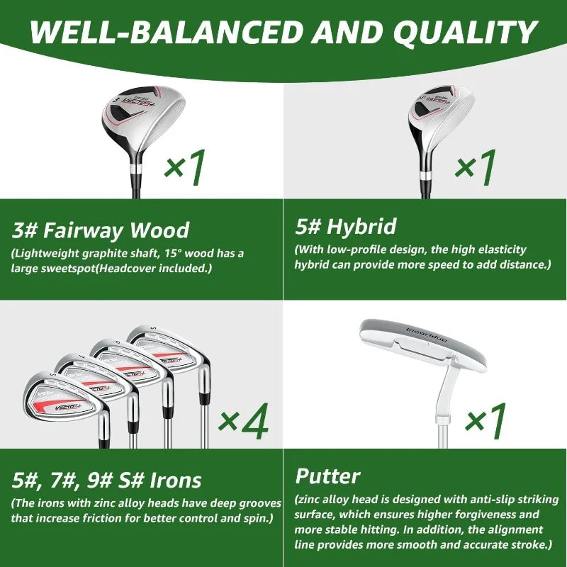 8 Pieces Complete Mens Golf Club Set Right/Left Hand for Men Women Includes Stand Bag with Rain Hood, 3# Fairway Wood