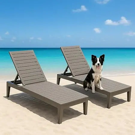 Set Of 2 Outdoor Pool Lounge Chairs 5 Position Adjustable