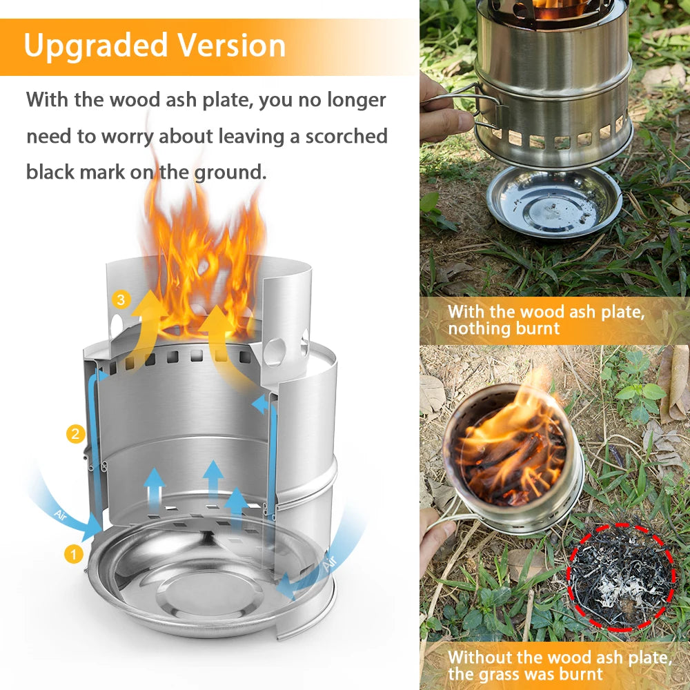 Folding Windproof Wood Burning Stove Compact Stainless Steel Alcohol Stove Outdoor Camping Hiking Backpacking Picnic BBQ