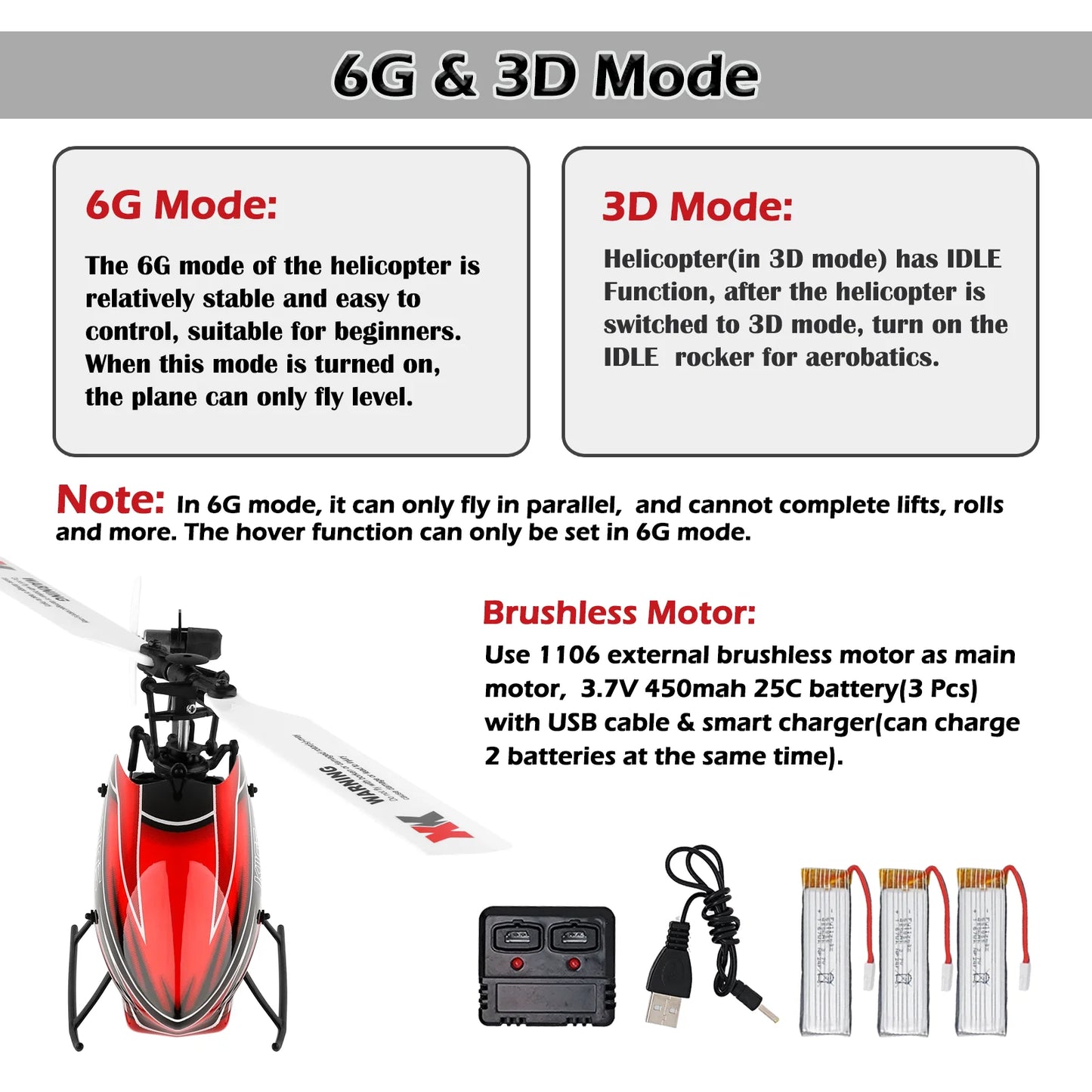 WLtoys K110S RC Helicopter 3D 6G Brushless With 3 Batteries