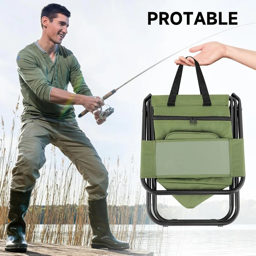Fishing Chair with Cooler Bag Lightweight Foldable Backpack Camping Stool for Outdoor Fishing Hunting Gear Portable Insulated C