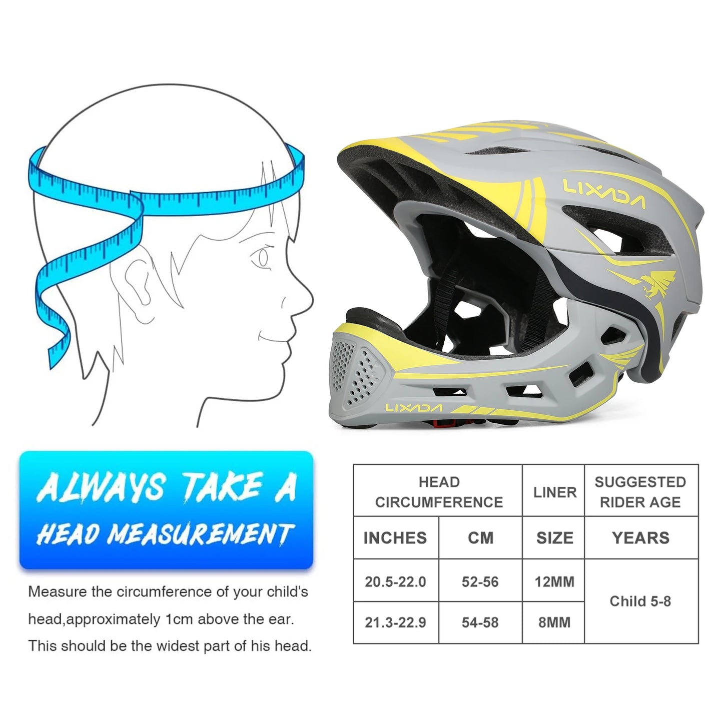 Lixada Kids Detachable Full Face Helmet For Cycling