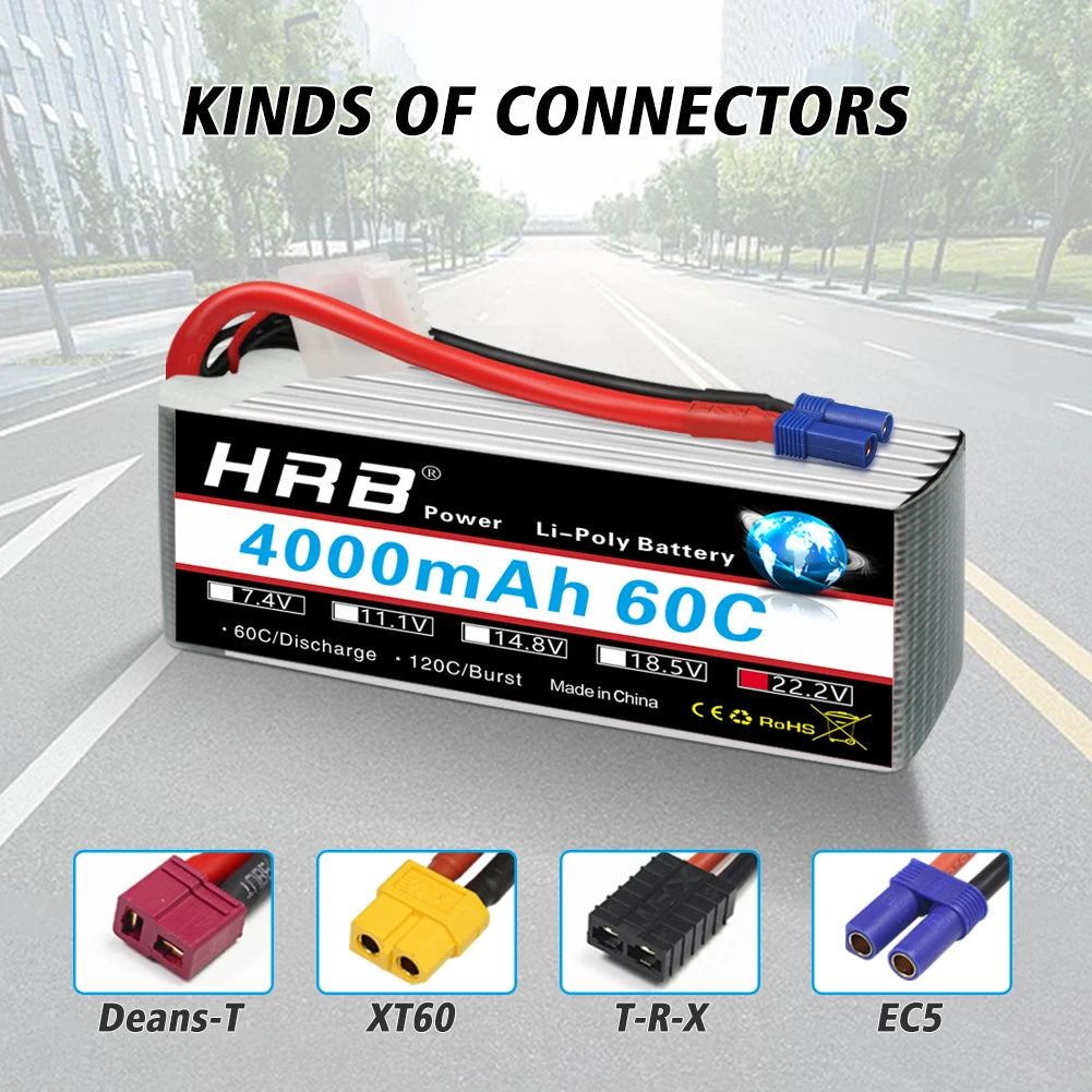 HRB 6S 22.2V 4000mAh 60C LiPo Battery XT90 EC5 Plug