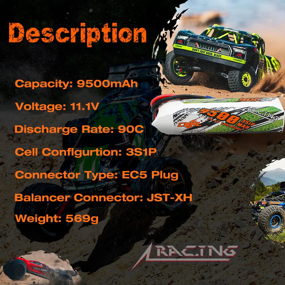 CNHL LiPo 3S 11.1V 5200 6200 9500mAh 90C EC5 RC Cars