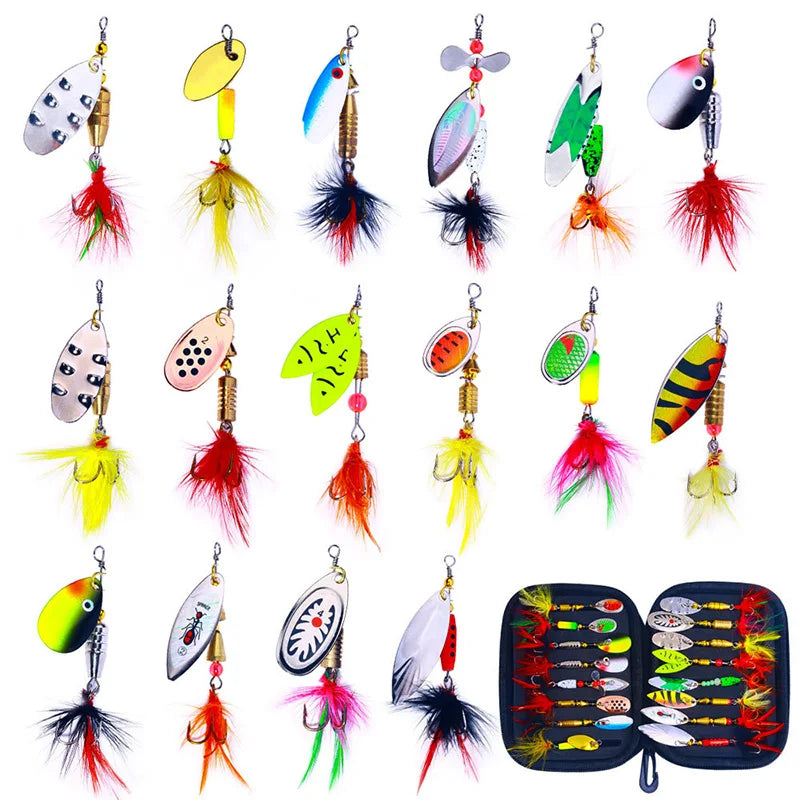 Sixteen Piece Fake Bait Spinner Lures Metal Fishing Lure Kit