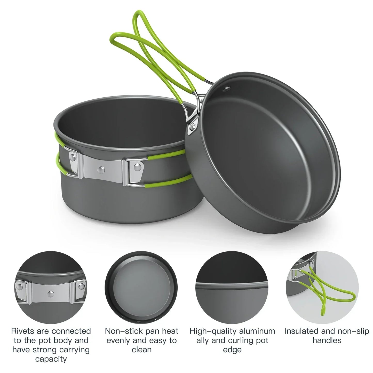 Lixada Portable Outdoor Tableware Camping Cookware 2-3 People Multifunctional Portable Cooking Set for Outdoor Stove