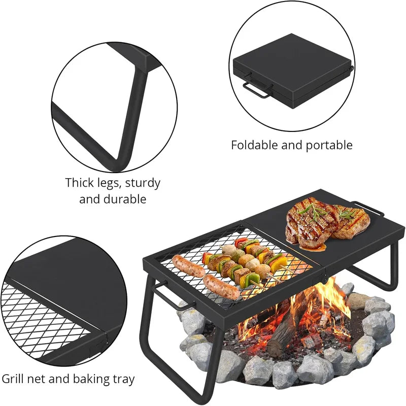 Folding Campfire Grill Heavy Duty Stainless Mesh Grate