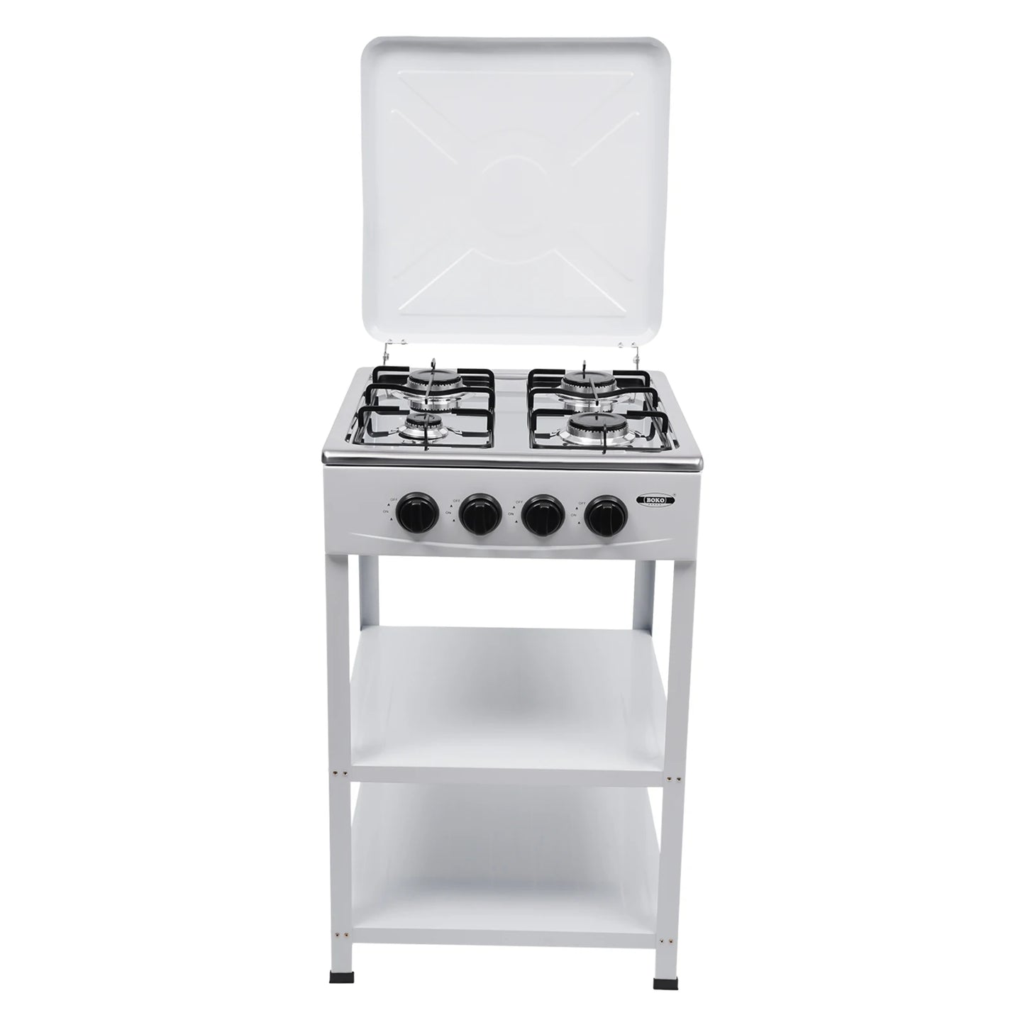 Portable Gas Stove 4 Burner with Support Leg Stand & Wind Blocking Cover Outdoor Manual Ignition Camping Stove with 2-Layer Rack