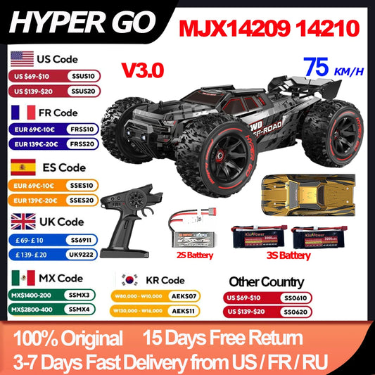 HYPER GO 75km/h MJX 14209 14210 V3.0 1/14 RC Car Brushless 2.4G Remote Control 4WD Off-road Racing RC Truck Electric Hobby Toy