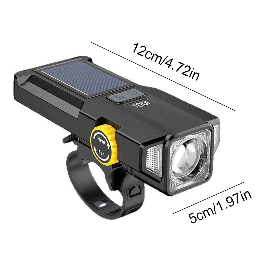 Solar USB Rechargeable Front Light Night Riding Safety