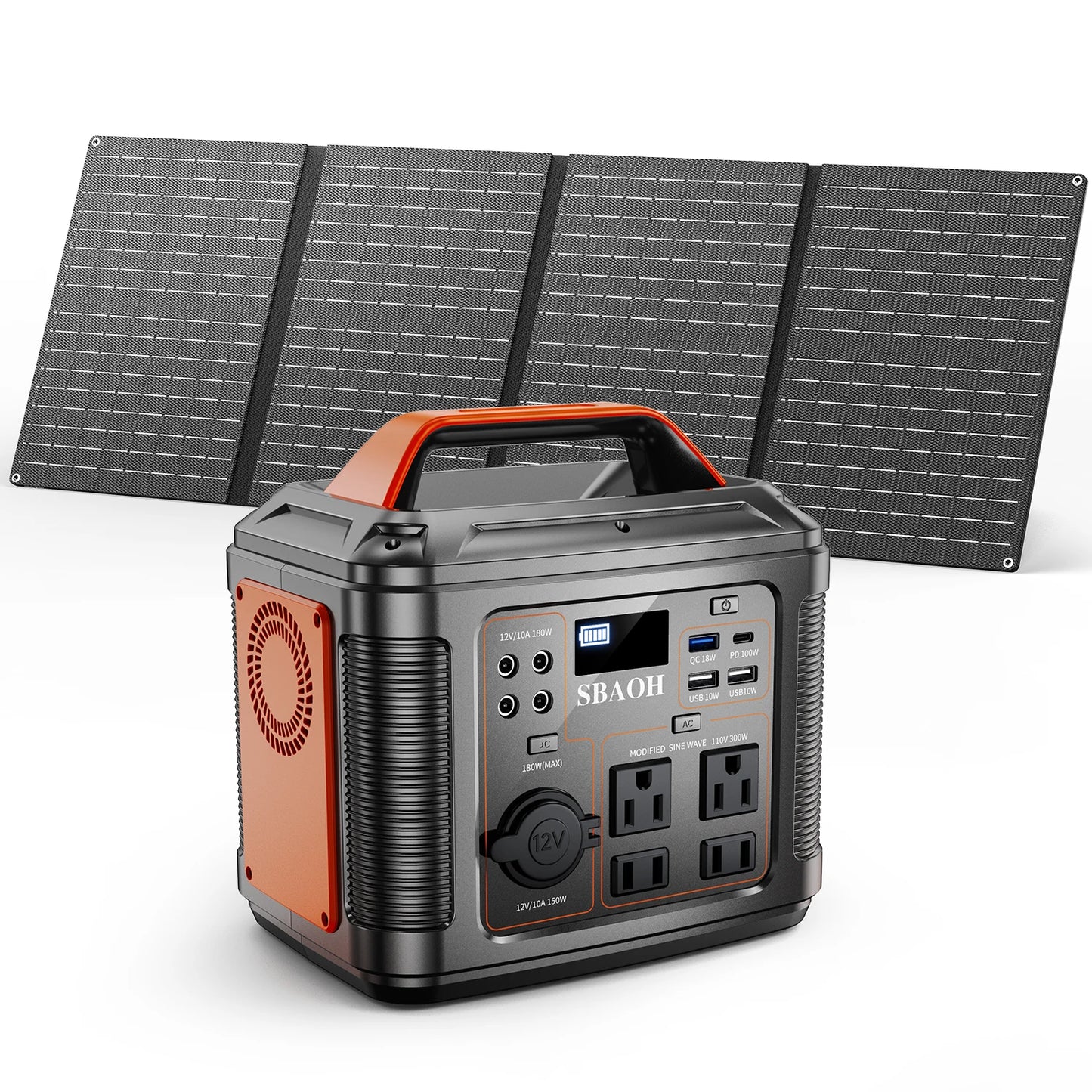 300W Portable Power Station 296Wh 80000mAh Black Solar Panel