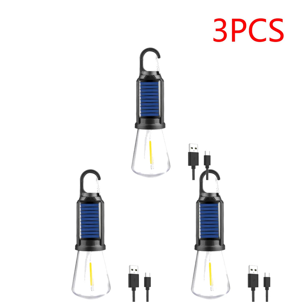 Solar Powered LED Lantern USB Charging Camping Light