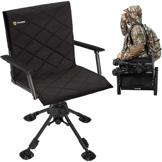 TIDEWE Hunting Chair, 360 Degree Silent Swivel Blind Folding Chair, 4 Legs Adjustable Height Hunting Seats with Armrest
