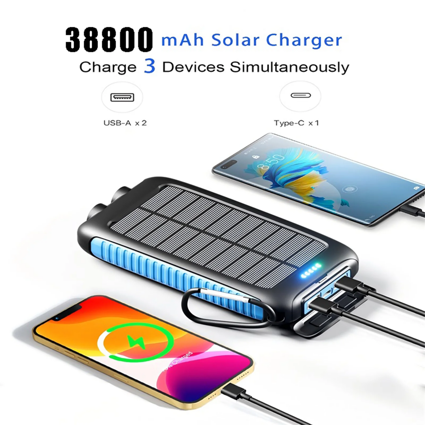38800mAh Solar Power Bank Dual USB Waterproof Fast Charging