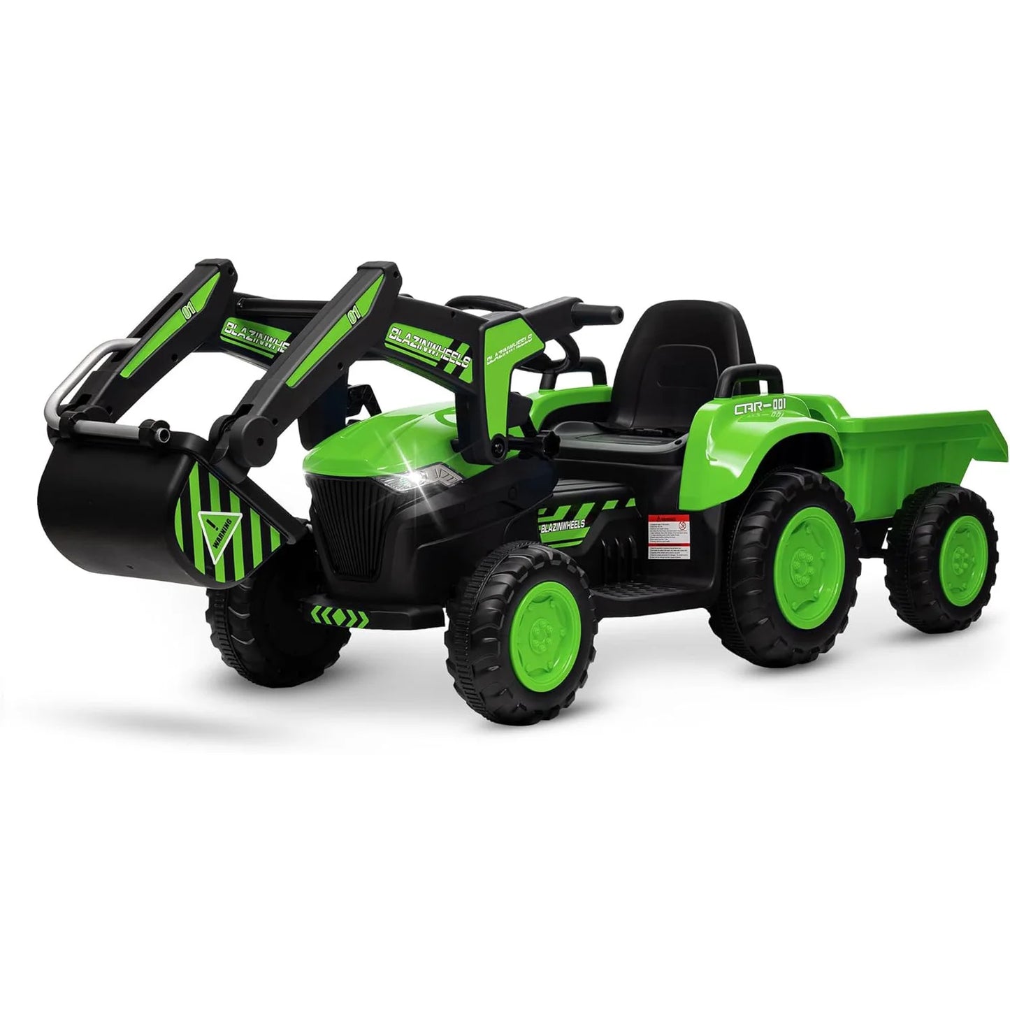 Kids 12V 3 in 1 Ride on Excavator & Tractor with Detachable Trailer, Ride on Car Toy with Remote Control, Digger, LED Lights
