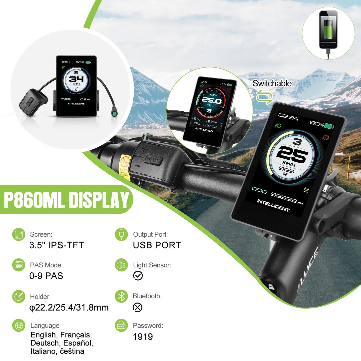 TFT Bike Display DPC18 DZ40 500C C961 UART Bluetooth IP65