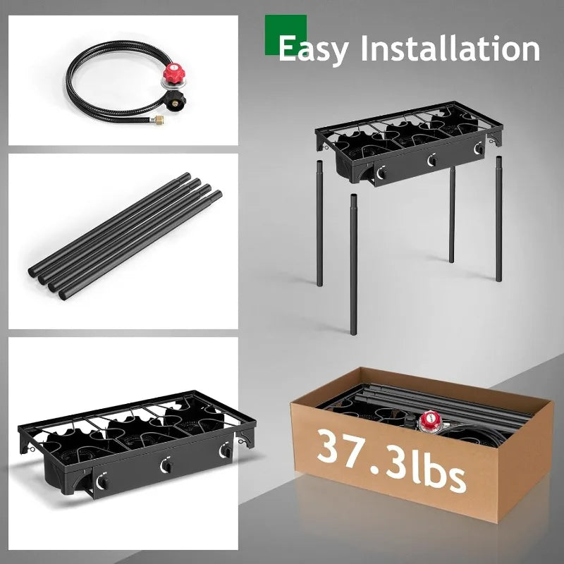 Outvita 3 Burner Propane Gas Stove for Outdoor Cooking, 225,000 BTU Camping Cooker with Removable Legs