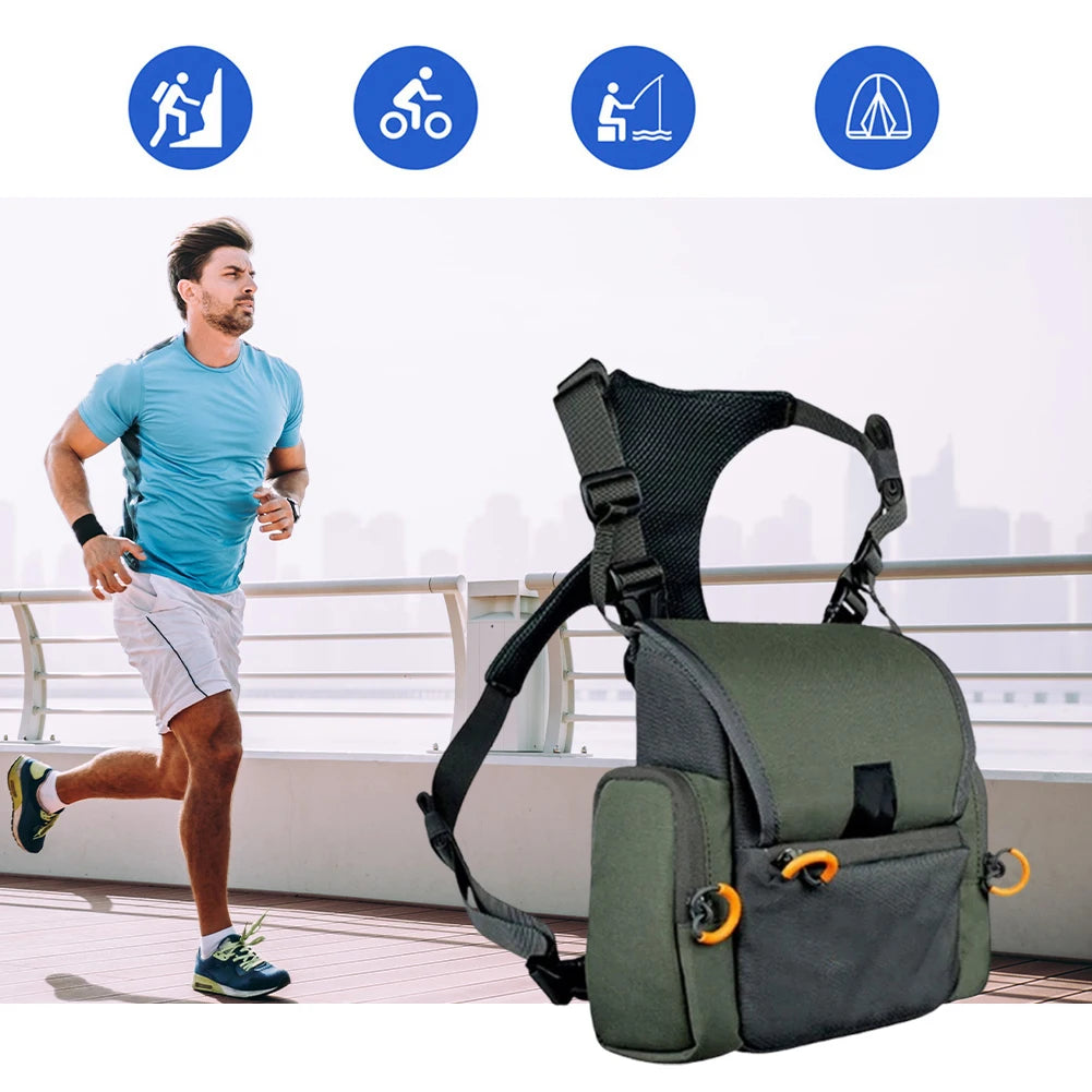 Binocular Harness Chest Pack with Rangefinder Pouch & Rain Cover Bino Harness Waterproof Large Capacity Bino Case for Hunting