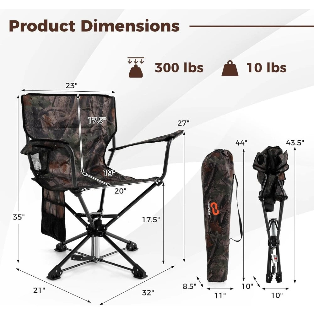 Swivel Hunting Chair, 360° Folding Hunting Blind Chair for Adults with Cup Holder & Carrying Bag, Portable Camping