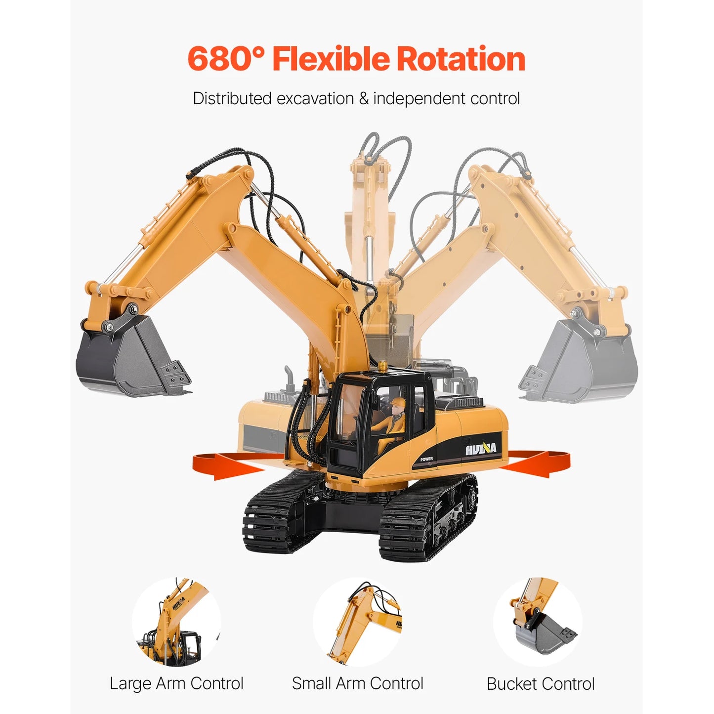 VEVOR 2.4G Remote Control Excavator Dump Truck 3 in 1 RC Model Car Digger Toy with Light & Sound Construction Vehicle for Kid