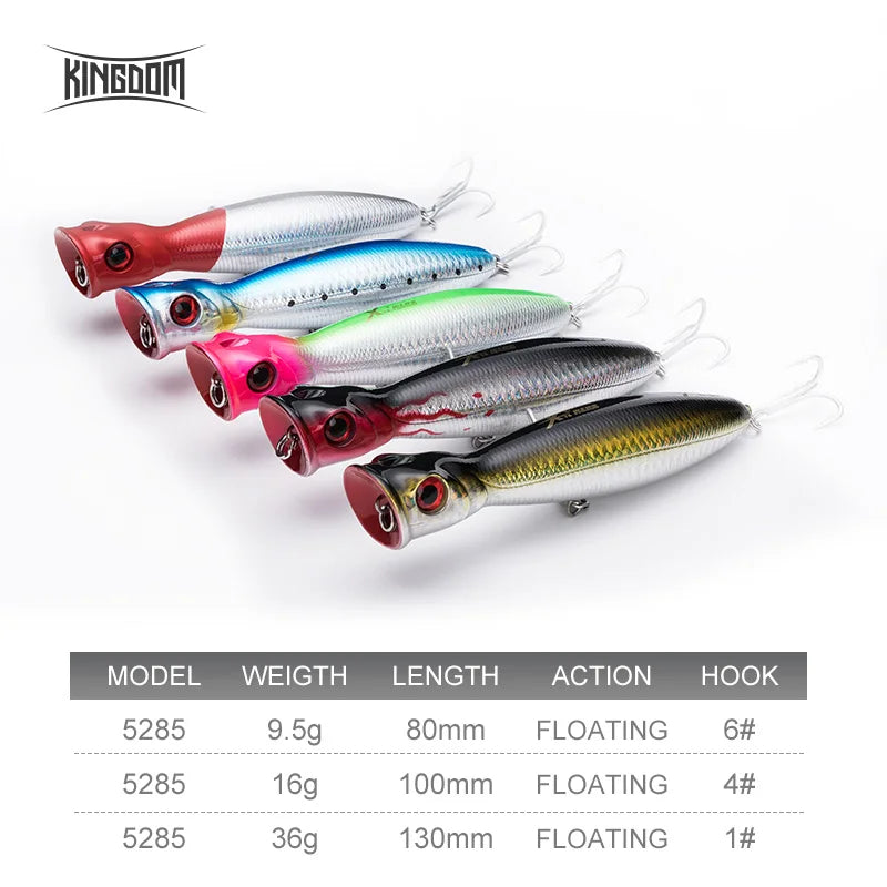 Kingdom Fishing Lures Topwater Popper 8cm 10cm 13cm Floating