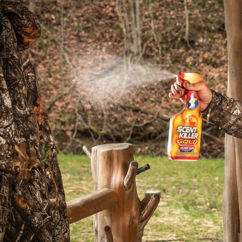 Scent Killer Gold Spray 24 fl oz Long Lasting Odor Eliminator Hunting Clothes Maximum Performance HUNT DRY Technology Effective