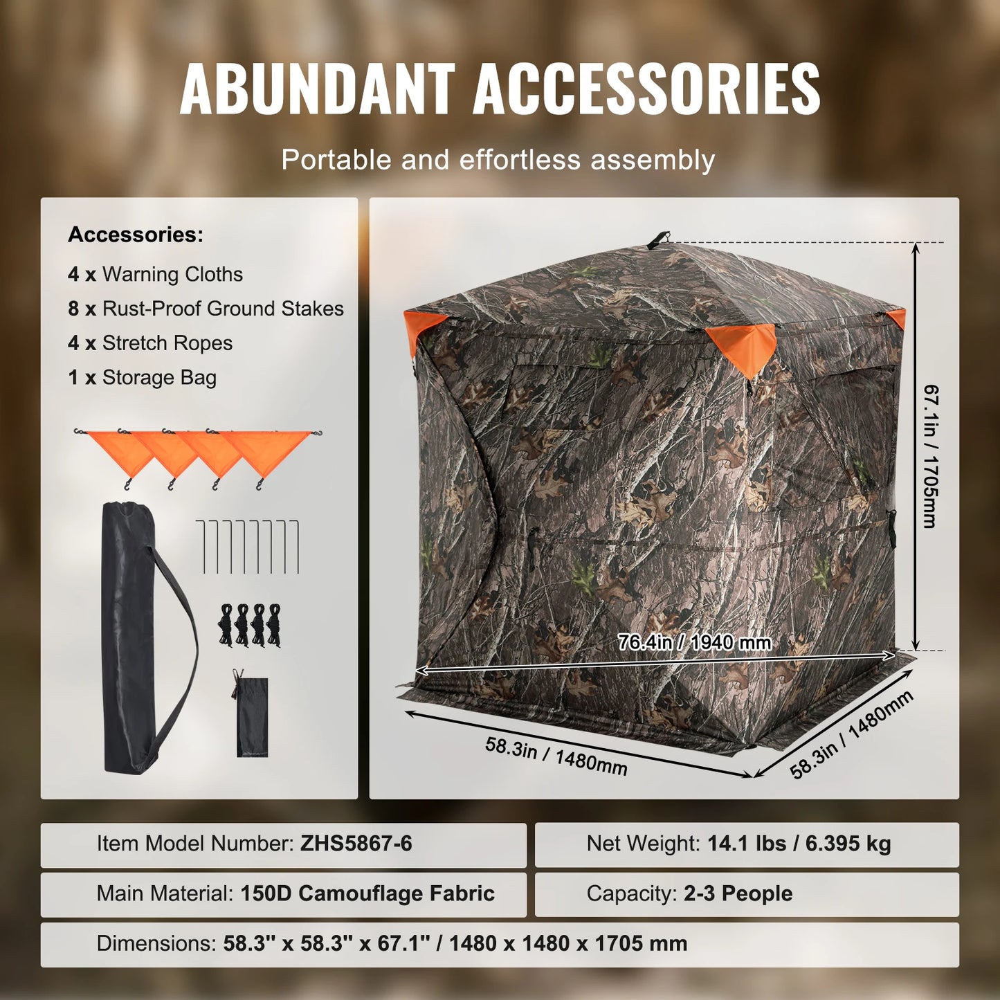 VEVOR Hunting Blind See Through Ground Blind 2 3 Person