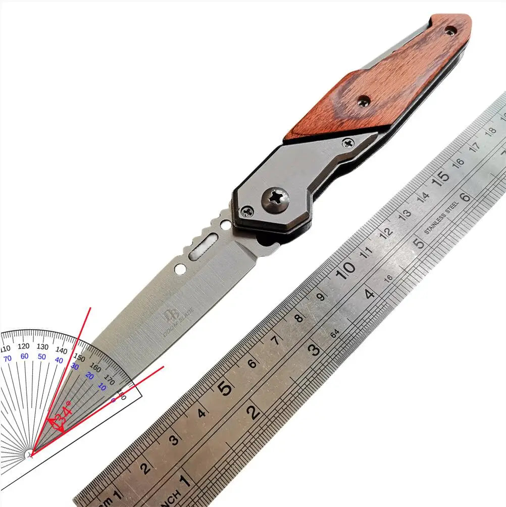 Anti-slip Wooden Handle Folding Knife for Tactical Outdoor Survival and Multi-functional Cutting Tasks